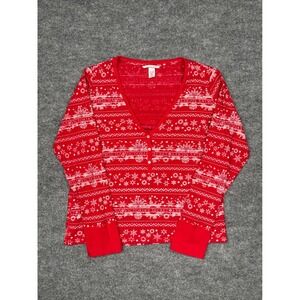 Victoria's Secret Red Snowflake Thermal Henley Top Womens‎ Large Holiday